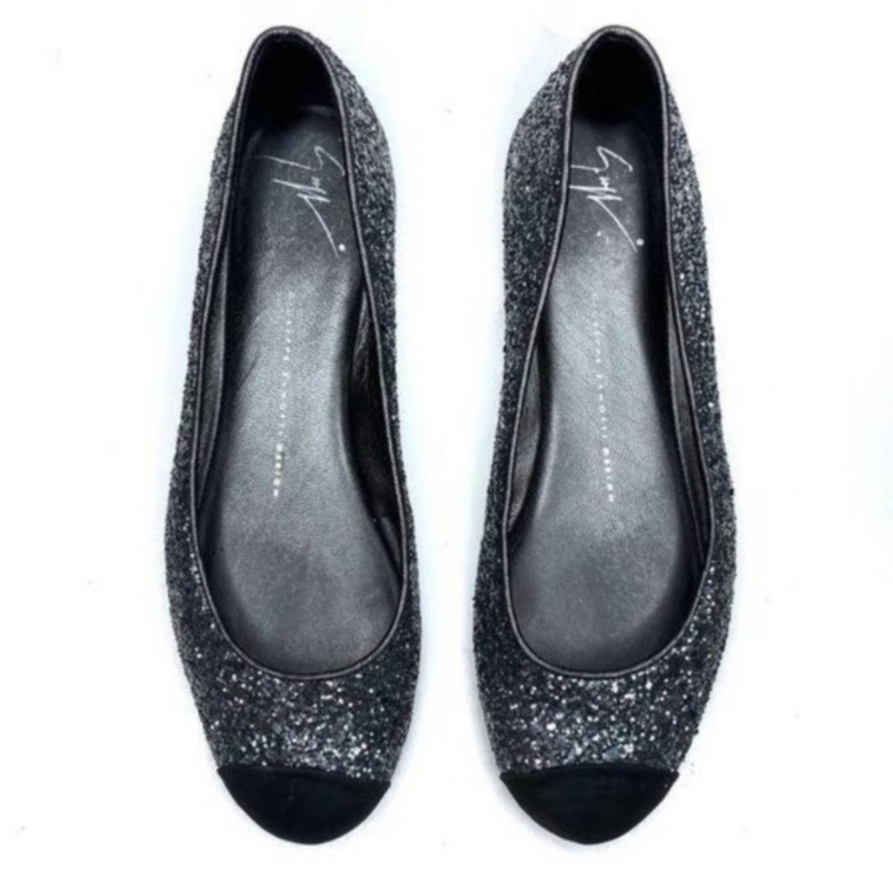 Giuseppe Zanotti Glitter Round-Toe Ballet Flats Silver Size 37 1/2